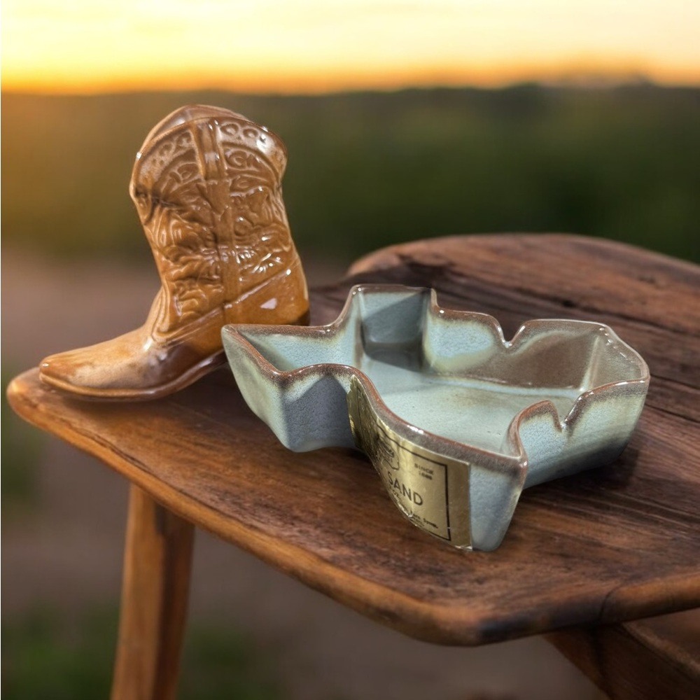 FRANKOMA Pottery State Of TEXAS Dish & Boot